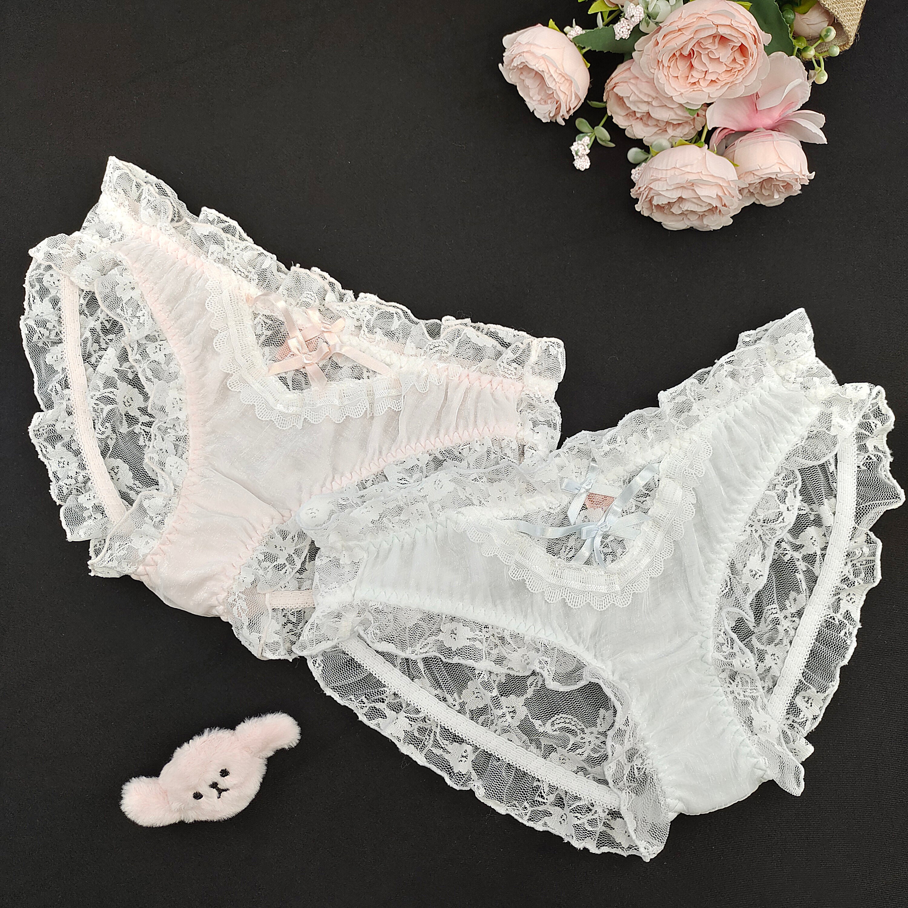Woman's Brief with Bow Good Quality Floral Embroidered Lace Briefs 2 Packs